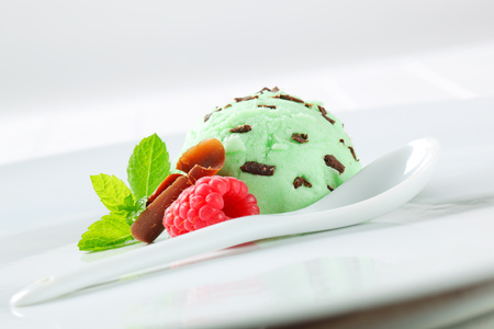 Scoop of mint chocolate chip ice creamの写真素材