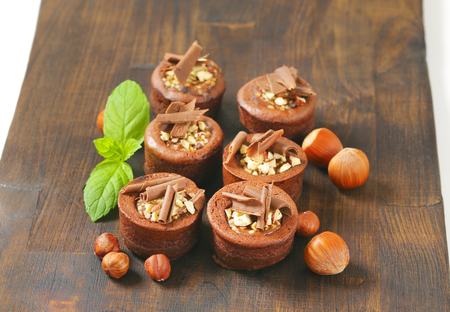 Mini chocolate cakes with hazelnut fillingの写真素材
