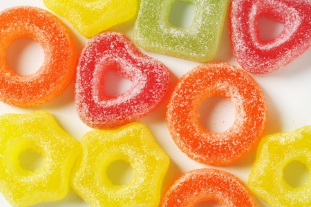 Fruit-flavored gelatin candy coated with sugarの写真素材