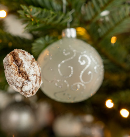 Chocolate chip cookies on the Christmas tree. Selective focus.の写真素材