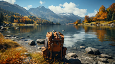 Hike to the lake in the Altai mountains. Autumn landscape.の素材