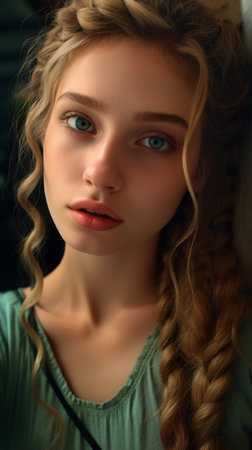 Portrait of a beautiful young girl with blond hair and blue eyesの素材