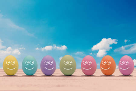 Colorful easter eggs with a face