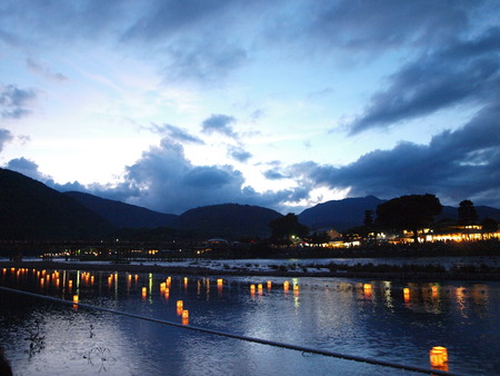 Obon Festival at Arashiyama, Japanの写真素材