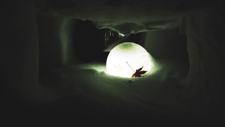 Lightball in the snow, Hokkaido, Japan