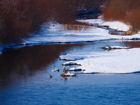 river in winter at Hokkido, Japanの写真素材