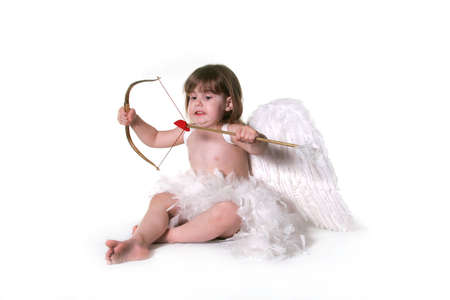 Child Valentine Cupid Isolated on Whiteの写真素材