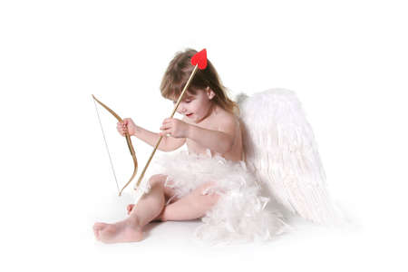Child Valentine Cupid Isolated on Whiteの写真素材