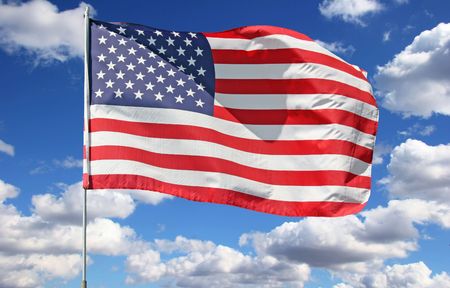 Bright Beautiful Clouds on Blue Sky With American Flag