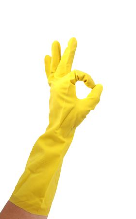  Latex Glove For Cleaning Making an OK hand signの写真素材