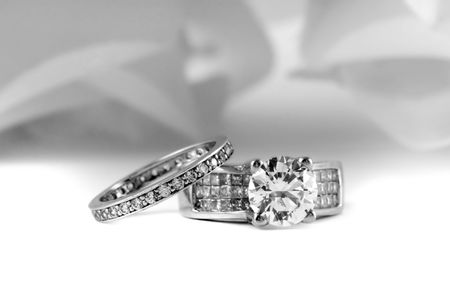 Wedding Rings With Brilliant and Princess Cut Diamondsの写真素材