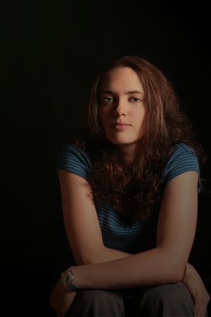 Dark Portrait of a Beautiful Russian Woman With Dramatic Eyesの写真素材