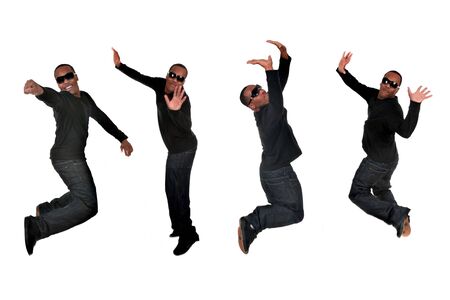 African American Young Man Jumping and Posing With Intentional Motion Blur