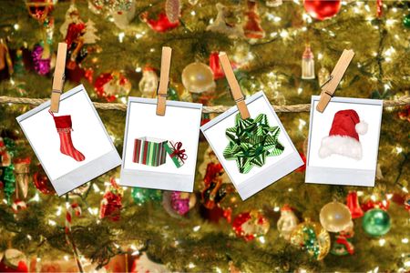 Christmas Related Images Hanging on a Ropeの写真素材