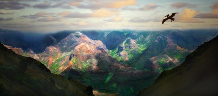 Striking View of the Hawaiian Island of Kauai on a Cloudy Dayの写真素材