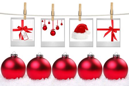 Film Blanks With Images of Christmas Themed Items Hanging on a Rope By Clothespinsの写真素材