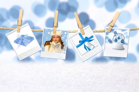 Blue Winter Christmas Holiday Related Pictures on Hanging Film Blanksの写真素材
