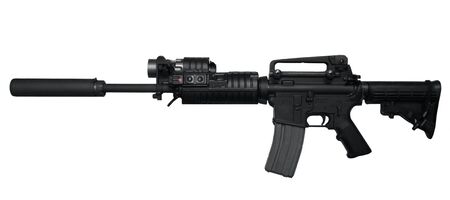 AR-15 Assault rifle side view Isolated on white backgroundの写真素材