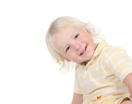 Goofy Smiling Toddler Looking While Leaning Overの写真素材