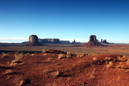 Monumement Valley on a Clear Blue Sky Dayの写真素材