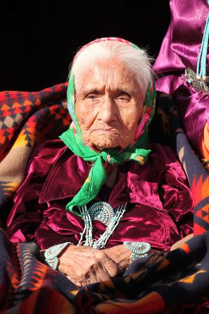 Very Old and Wise Navajo Elder Wearing Traditional Jewelryの写真素材