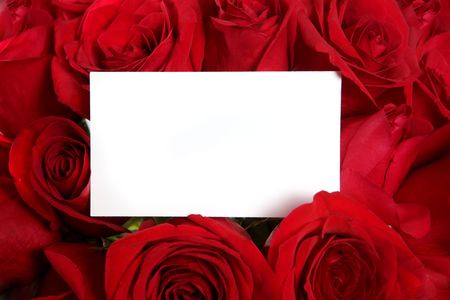 Blank Message Card Surrounded by Red Roses Perfect for Valentine's Day or an Anniversaryの写真素材