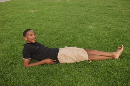 African American male outdoors on a sunny dayの写真素材