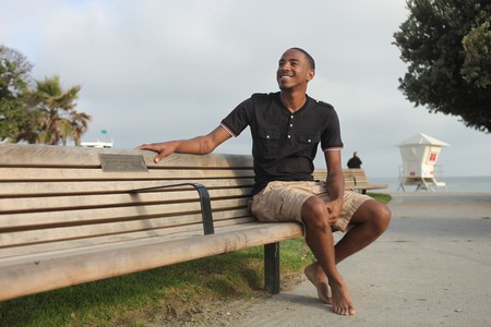 African American male outdoors on a sunny dayの写真素材