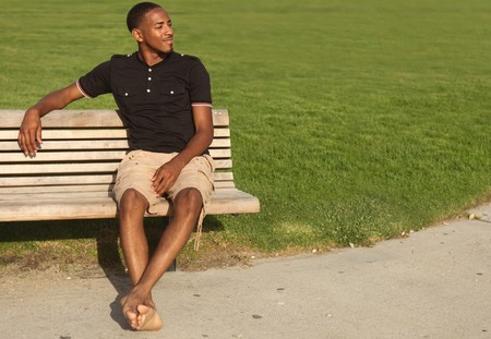 African American male outdoors on a sunny dayの写真素材