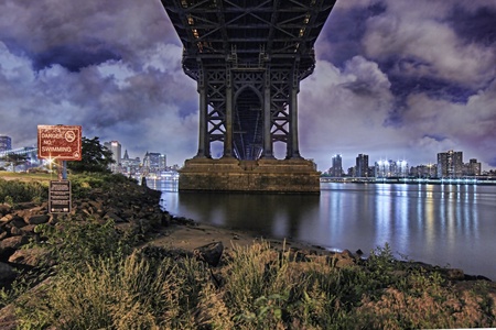 Brooklyn Bridge and Manhattan Skyline At Night, New York City