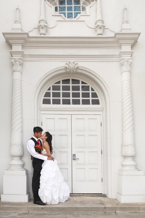 Asian American Wedding Couple Outdoorsの写真素材