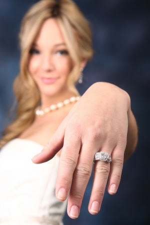 Bride Showing Off her Diamond Wedding Ringの写真素材