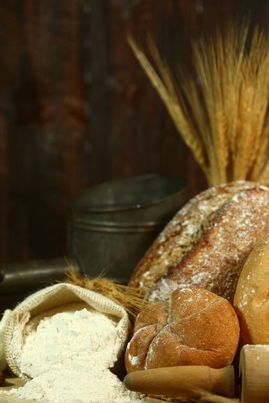 Fresh Baked Bread on Wooden の写真素材