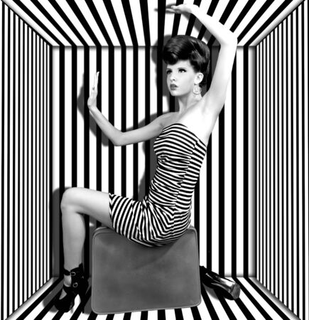 High Fashion Woman With Stripes Boxedの写真素材