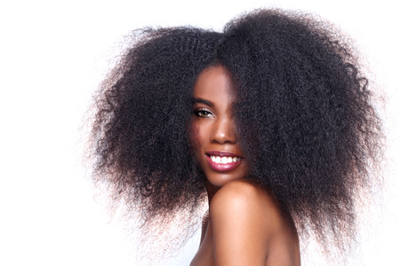 Beautiful Stunning Portrait of an African American Black Woman With Big Hairの写真素材