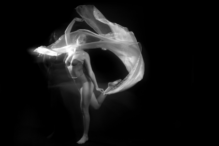 Artistic Image of Movement With Sheer Fabric and Long Exposureの写真素材