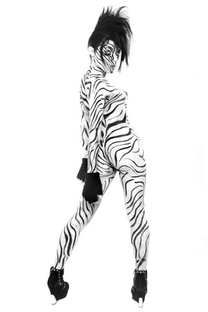 Fierce Nude Woman Body Painted as a Zebra のeditorial素材