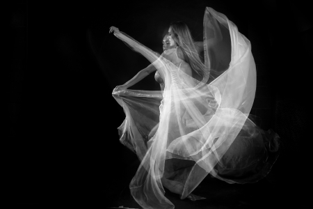Artistic Image of Movement With Sheer Fabric and Long Exposureの写真素材