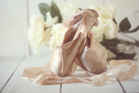 Romantic Posed Pointe Shoes in Natural Light の写真素材