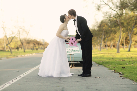 Beautiful Bride and Groom Married Outdoors in a Forestの写真素材
