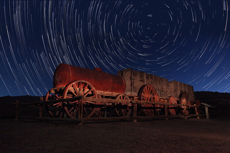 Vortex Night Exposure Star Trails of the Sky in Death Valley Californiaの写真素材