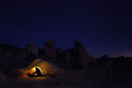 Colorful Night Camping in Joshua Tree National Parkの写真素材