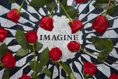 Monument Tribute to John Lennon in New York City With Red Rosesの写真素材