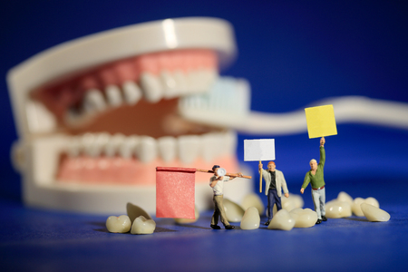 Hilarious Miniature Workers Performing Dental Procedures. Dental Office Art.