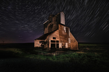 Night Star Trail Time Lapsed Exposure in Palouse Washingtonの写真素材