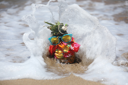 Funny Pineapple With Personality in the Ocean in Mauiの写真素材