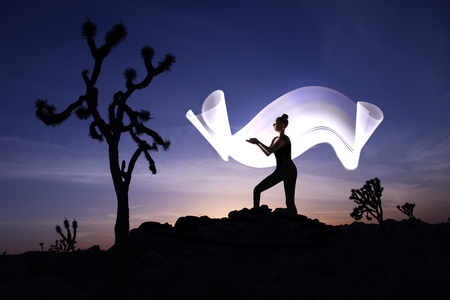 Light Painting With Color Tube Lighting With Landscapesの写真素材