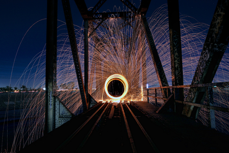 Creative Light Painting With Fire and Tube Lightingの写真素材