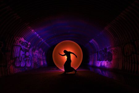Creative Light Painting With Color and Tube Lightingの写真素材
