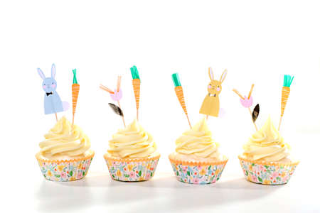 Easter Cupcakes Decorated Treats on White Backgroundの写真素材